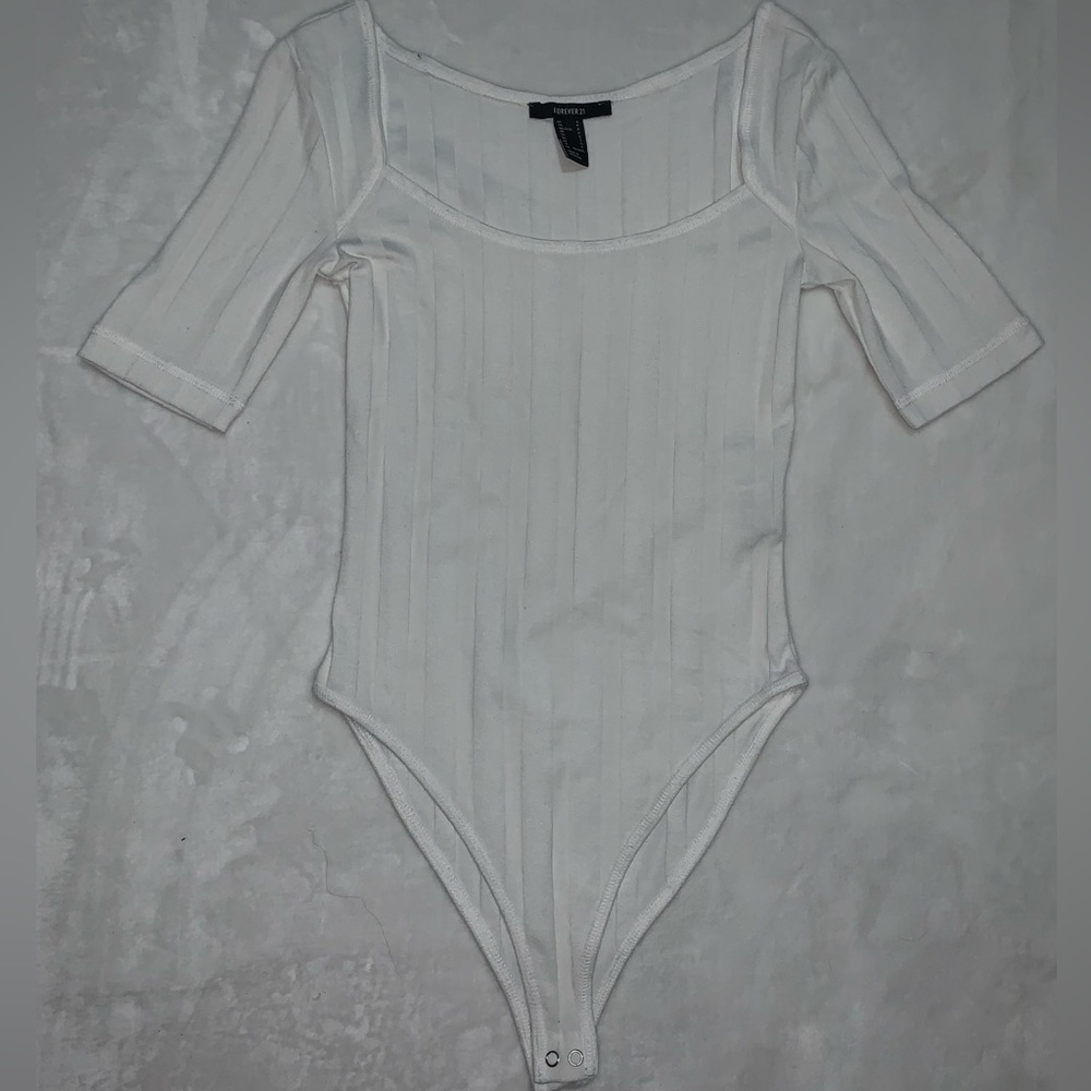Forever 21 White Striped Bodysuit